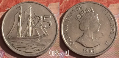 Каймановы острова 25 центов 1987 года, KM# 90, 337-013