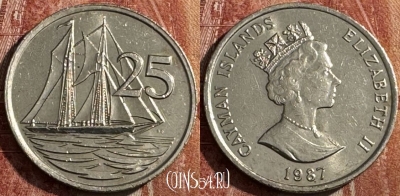 Каймановы острова 25 центов 1987 года, KM# 90, s480s-007