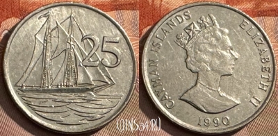 Каймановы острова 25 центов 1990 года, KM# 90, 127t-074