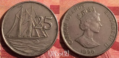 Каймановы острова 25 центов 1990 года, KM# 90, 279i-102