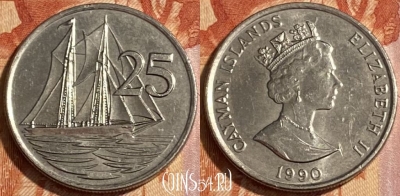 Каймановы острова 25 центов 1990 г., KM# 90, 465q-031 ♛