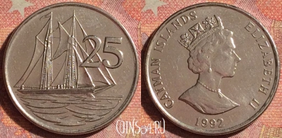 Каймановы острова 25 центов 1992 года, KM# 90a, 154i-144