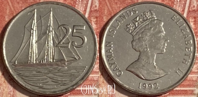 Каймановы острова 25 центов 1992 года, KM# 90a, 192r-031