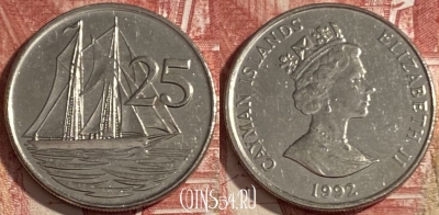Каймановы острова 25 центов 1992 года, KM# 90a, 473r-132