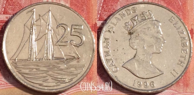 Каймановы острова 25 центов 1996 года, KM# 90a, 062c-014