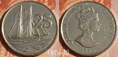 Каймановы острова 25 центов 1996 года, KM# 90a, 155r-126 ♛