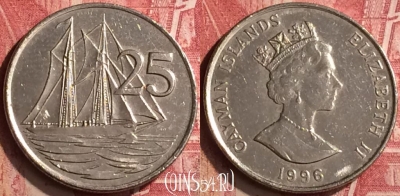 Каймановы острова 25 центов 1996 года, KM# 90a, 182n-076