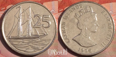 Каймановы острова 25 центов 1996 года, KM# 90a, 262a-109