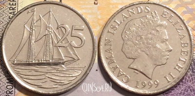Каймановы острова 25 центов 1999 года, KM# 134, 144-019