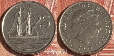 Каймановы острова 25 центов 1999 г., KM# 134, 317r-102 ♛