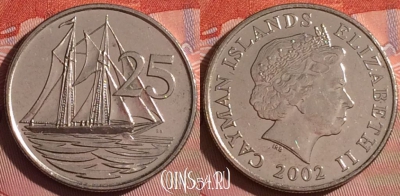 Каймановы острова 25 центов 2002 года, KM# 134, 055i-160