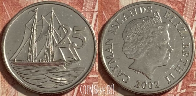 Каймановы острова 25 центов 2002 г., KM# 134, 484р-005