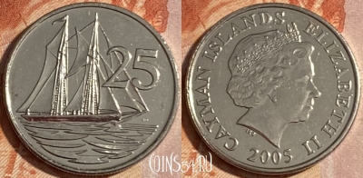 Каймановы острова 25 центов 2005 г., KM# 134, 162r-007 ♛