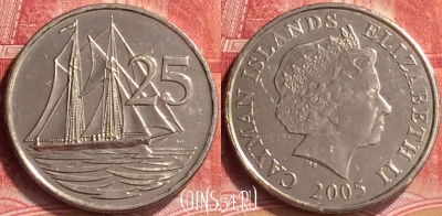 Каймановы острова 25 центов 2005 года, KM# 134, 171m-054