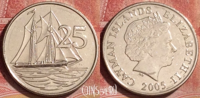 Каймановы острова 25 центов 2005 года, KM# 134, 175l-020