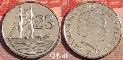 Каймановы острова 25 центов 2008 года, KM# 134, 090b-079