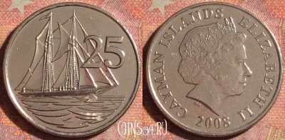 Каймановы острова 25 центов 2008 года, KM# 134, 152i-127