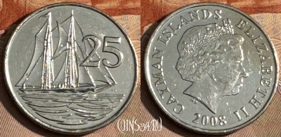 Каймановы острова 25 центов 2008 года, KM# 134, s166t-121