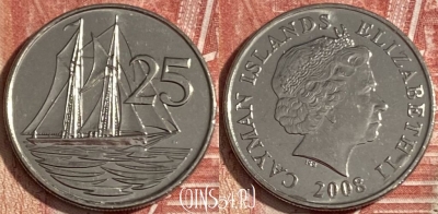 Каймановы острова 25 центов 2008 г., KM# 134, 201r-064