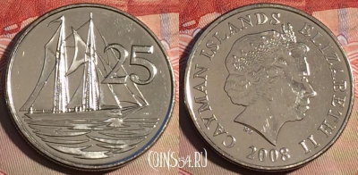 Каймановы острова 25 центов 2008 года, KM# 134, 219a-095