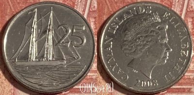 Каймановы острова 25 центов 2008 г., KM# 134, 327r-036