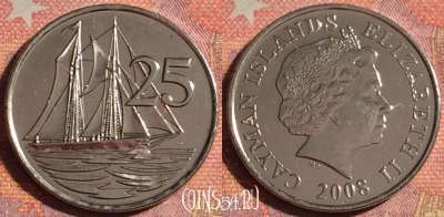 Каймановы острова 25 центов 2008 года, KM# 134, 374-095