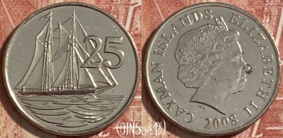 Каймановы острова 25 центов 2008 г., KM# 134, 483р-103