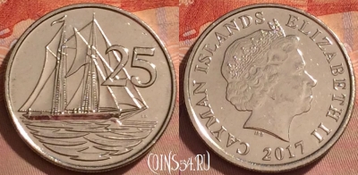 Каймановы острова 25 центов 2017 года, KM# 134, 367k-098