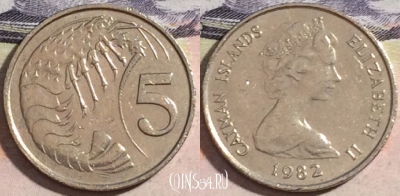 Каймановы острова 5 центов 1982 года, KM# 2, 174-016
