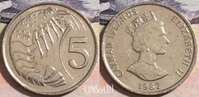 Каймановы острова 5 центов 1987 года, KM# 88, 174-017