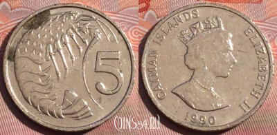 Каймановы острова 5 центов 1990 года, KM# 88, 263a-026