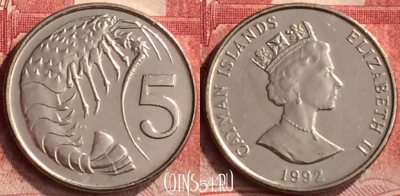 Каймановы острова 5 центов 1992 года, KM# 88a, 282m-034