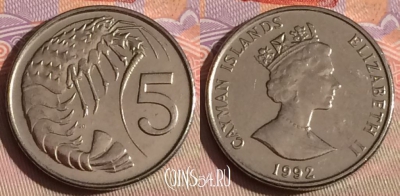 Каймановы острова 5 центов 1992 года, KM# 88a, 326-029