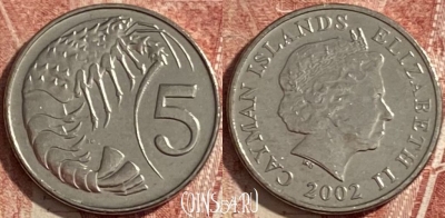 Каймановы острова 5 центов 2002 года, KM# 132, 484р-090 ♛