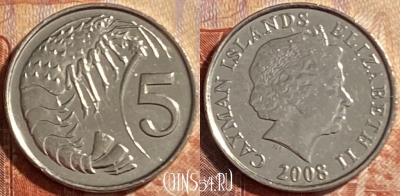 Каймановы острова 5 центов 2008 г., KM# 132, 487р-005 ♛
