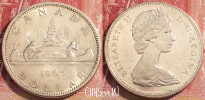 Канада 1 доллар 1965 года, Ag, KM# 64.1, 072b-042