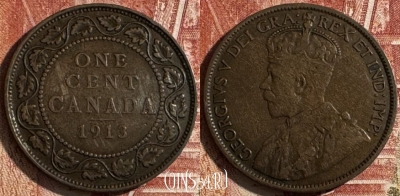 Канада 1 цент 1913 года, KM# 21, 505s-056