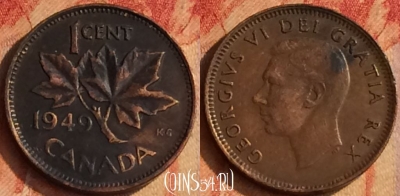 Канада 1 цент 1949 года, KM# 41, 176o-029