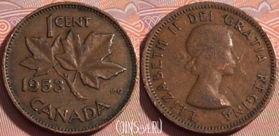 Канада 1 цент 1953 года, KM# 49, 114b-054