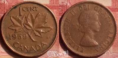 Канада 1 цент 1959 года, KM# 49, 082m-100