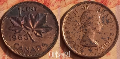 Канада 1 цент 1963 года, KM# 49, 195o-012