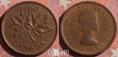 Канада 1 цент 1963 года, KM# 49, 351-115