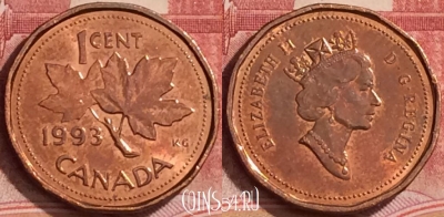 Канада 1 цент 1993 года, KM# 181, 379k-003