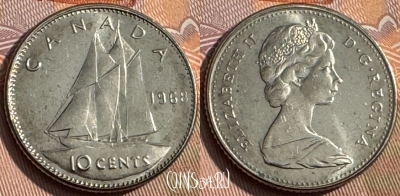 Канада 10 центов 1968 года, KM# 73, 165s-033 ♛
