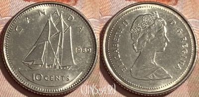 Канада 10 центов 1989 года, KM# 77, 490р-082