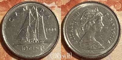 Канада 10 центов 1989 года, KM# 77, 494р-050