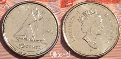 Канада 10 центов 2001 года, KM# 183b, 125b-044