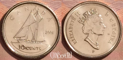 Канада 10 центов 2001 года, KM# 183b, 374k-021