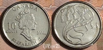 Канада 10 центов 2001 года, KM# 412, 142s-097