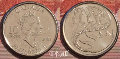 Канада 10 центов 2001 года, KM# 412, 258b-082
